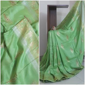 Green pure muga silk benaras brocade 1