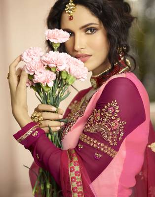 Baby Pink Embroidered Georgette Salwar 4