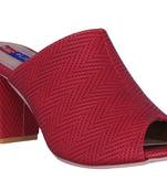 Women Red slip on heel sandals
