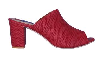 Women Red slip on heel sandals 2
