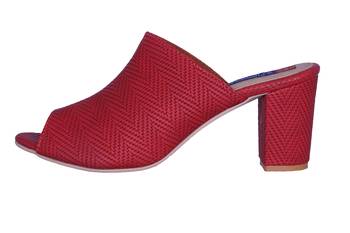 Women Red slip on heel sandals 3