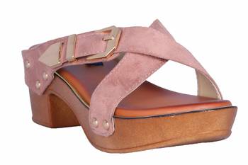 Women Suede slip on block heel sandals 1