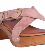 Women Suede slip on block heel sandals