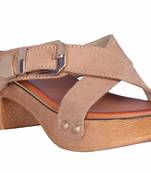 Women Suede beige block sandals