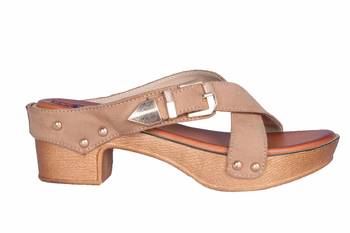 Women Suede beige block sandals 2