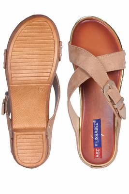 Women Suede beige block sandals 5
