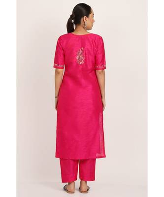 Pink Silk Chikankari kurti with multicolour thread work 2