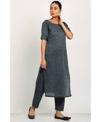 Handloom Dark Grey Kurti With Trousers 1