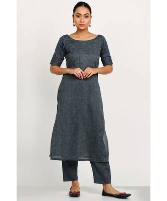 Handloom Dark Grey Kurti With Trousers 2