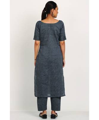 Handloom Dark Grey Kurti With Trousers 3