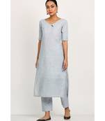 Light Grey Key hole Button Neck Kurti With Trousers