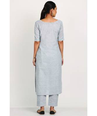 Light Grey Key hole Button Neck Kurti With Trousers 3