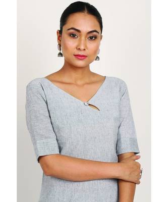 Light Grey Key hole Button Neck Kurti With Trousers 4