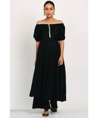 Black Rayon Off Shoulder Dress With Palazzo 1