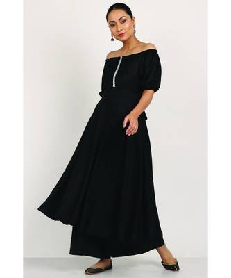 Black Rayon Off Shoulder Dress With Palazzo 2