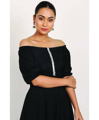 Black Rayon Off Shoulder Dress With Palazzo 4