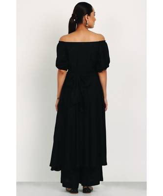 Black Rayon Off Shoulder Dress With Palazzo 5