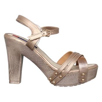Women gold block heel back strap sandals 2
