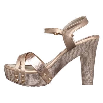 Women gold block heel back strap sandals 3