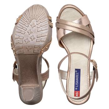 Women gold block heel back strap sandals 5