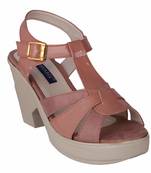 Women brown colored back strap   block heel sandals