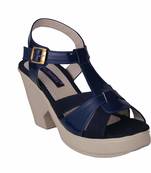 Women  blue suede  block Heels back  strap