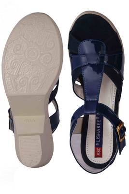 Women  blue suede  block Heels back  strap 5