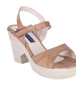 Women brown colored back strap   block heel sandals