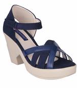 Women  blue suede  block Heels back  strap