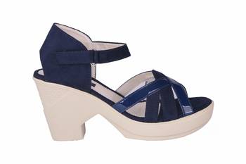 Women  blue suede  block Heels back  strap 2
