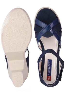 Women  blue suede  block Heels back  strap 5