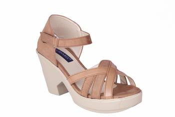 Women brown colored back strap   block heel sandals 1
