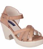 Women brown colored back strap   block heel sandals