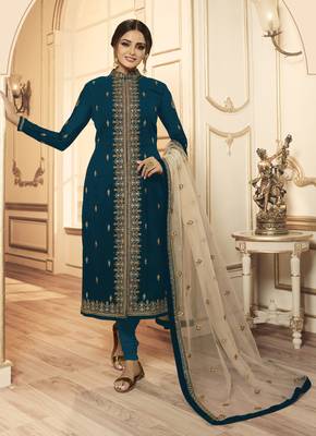 Teal embroidered faux georgette salwar 2