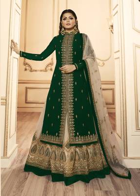 Green embroidered faux georgette salwar 1