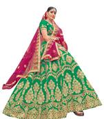 Green Embroidered Silk Semi Stitched Lehenga