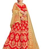 Red Embroidered Silk Semi Stitched Lehenga