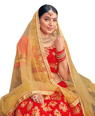 Red Embroidered Silk Semi Stitched Lehenga 2
