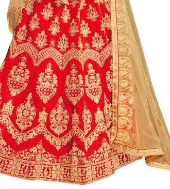Red Embroidered Silk Semi Stitched Lehenga 4