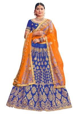 Blue Embroidered Art Silk Semi Stitched Lehenga 1