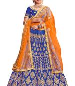 Blue Embroidered Art Silk Semi Stitched Lehenga