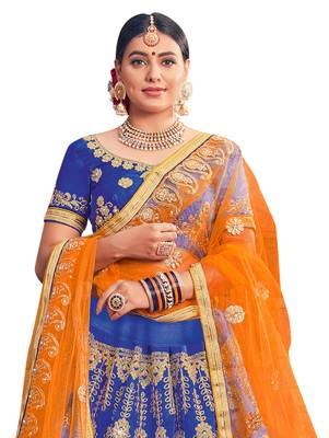 Blue Embroidered Art Silk Semi Stitched Lehenga 3