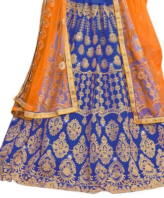 Blue Embroidered Art Silk Semi Stitched Lehenga 4
