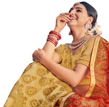 Beige Embroidered Silk Semi Stitched Lehenga 3