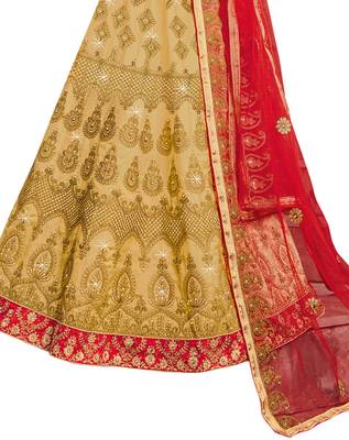 Beige Embroidered Silk Semi Stitched Lehenga 4