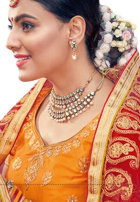 Yellow Embroidered Silk Semi Stitched Lehenga 3