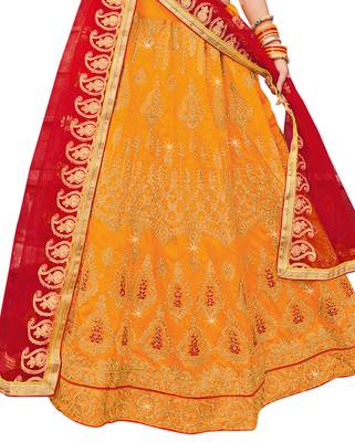 Yellow Embroidered Silk Semi Stitched Lehenga 4