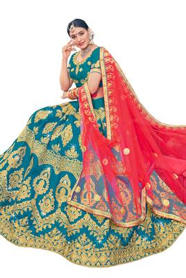 Sky-Blue Embroidered Silk Semi Stitched Lehenga 2