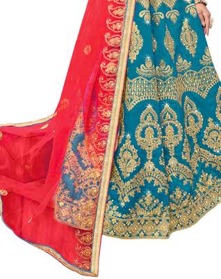 Sky-Blue Embroidered Silk Semi Stitched Lehenga 4