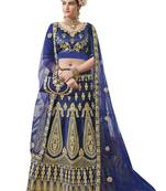 Blue Embroidered Satin Semi Stitched Lehenga